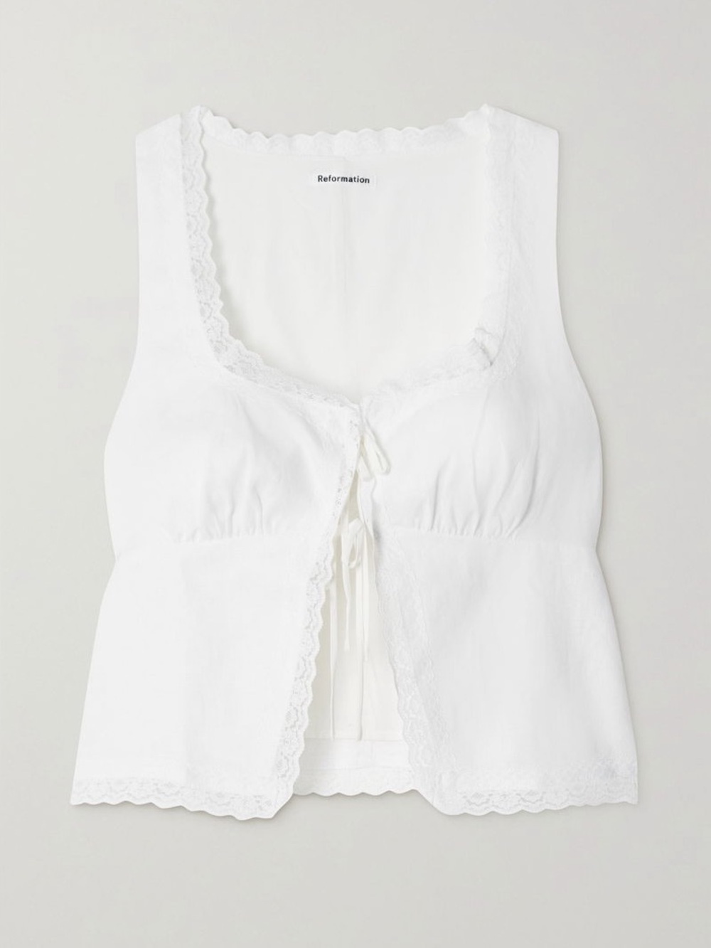 Reformation Rosalie Linen Lace Trim Top - Picture 5 of 10